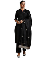 Libas Womens Silk Blend Solid Kurta Set (39042_Black