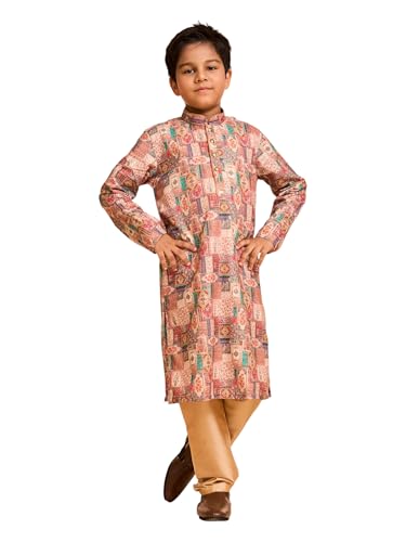 Manyavar Boys Viscose Blend Abstract Prints Kurta Pyjama Set (Rust,6-8Y)