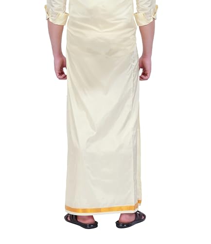 PRAKASAM COTTON Mens Blended Silk type Jari Dhoti/Double dhoti