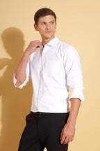FYLTR Mens Slim Fit Shirt - Dobby Self Design | Full Sleeve | Functional Patch Pocket | White Formal Shirts for Men