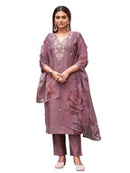 Womanista WomenS Silk Blend Solid Straight Embroidered Kurta Set (Kurtaset_1394_Mauve