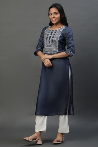 Aurelia WomenS Solid Thread Embroidery Straight Kurta | Round Neck Kurta For Women | Solid Kurta For Women | Beautiful Regular F
