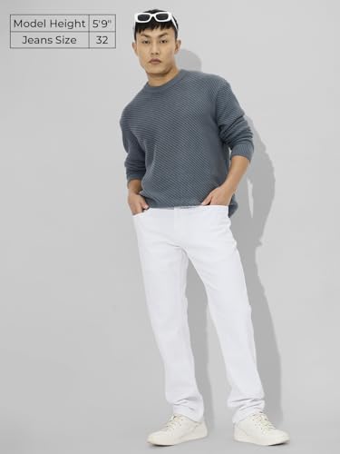 The Souled Store DenimOriginals: Ivory Men and Boys Buttoned Solid Cotton Blend Classic Fit Jeans