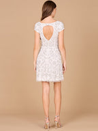 Lara Allison Short Sleeve Beaded Cocktail Dress in Ivory