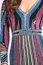 Lara 33541 - Multi Colored Sequin Long Sleeve Dress OUTLET