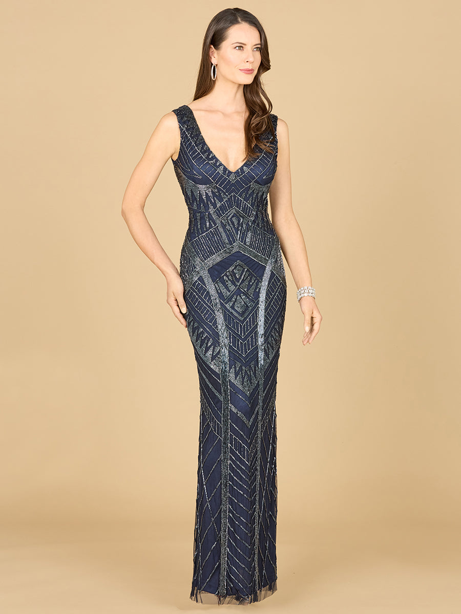 Lara 33552 - Fitted Dress With Tonal Beading