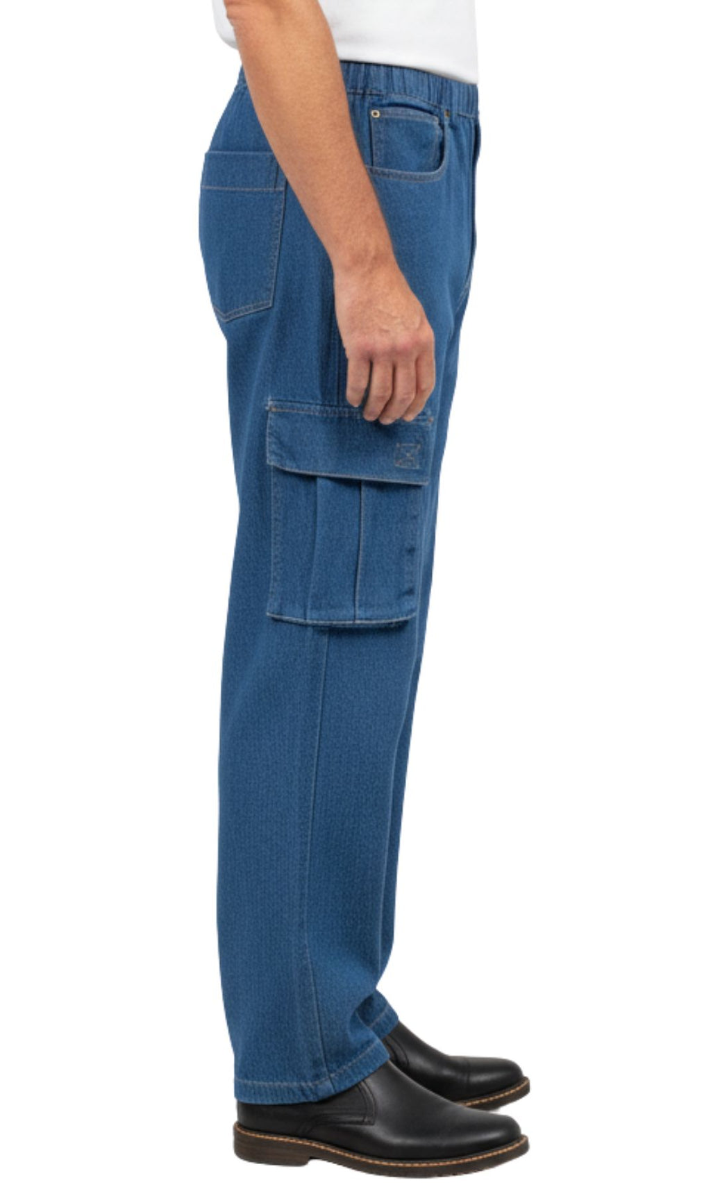 Men's Pull-On Jeans with Double Cargo Pockets — Lightweight Easy Fit
