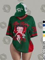 Streetwear Y2K Mesh Top – Vintage Doll Print V-Neck Shirt, Breathable Retro Aesthetic for Women