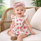 Cherry Picnic Flutter Sleeve Bamboo Skirted Bodysuit 0-3M