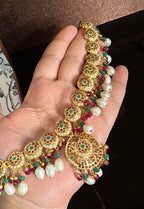 SN20 Ruby emerald pearl necklace with earrings|92.5silver gold plated ( READY TO SHIP )