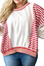 Red Stripe Color Block Patchwork Seam Detail Plus Size Sweatshirt