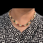 DNS205 Bhanu navratan necklace with earrings in real gemstones ( READY TO SHIP )