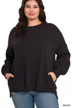 Zenana Full Size Fleece Hi-low Boyfriend Sweatshirts with Pockets Plus Size