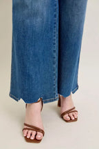 Judy Blue Full Size High Waist Tummy Control Chew Hem Destroy Wide Jeans Plus Size
