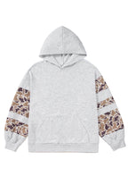 Light Grey Camouflage Patchwork Asymmetric Sleeve Plus Size Hoodie