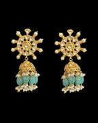 DER812 Pachi kundan jhumka with green beads  (READY TO SHIP )