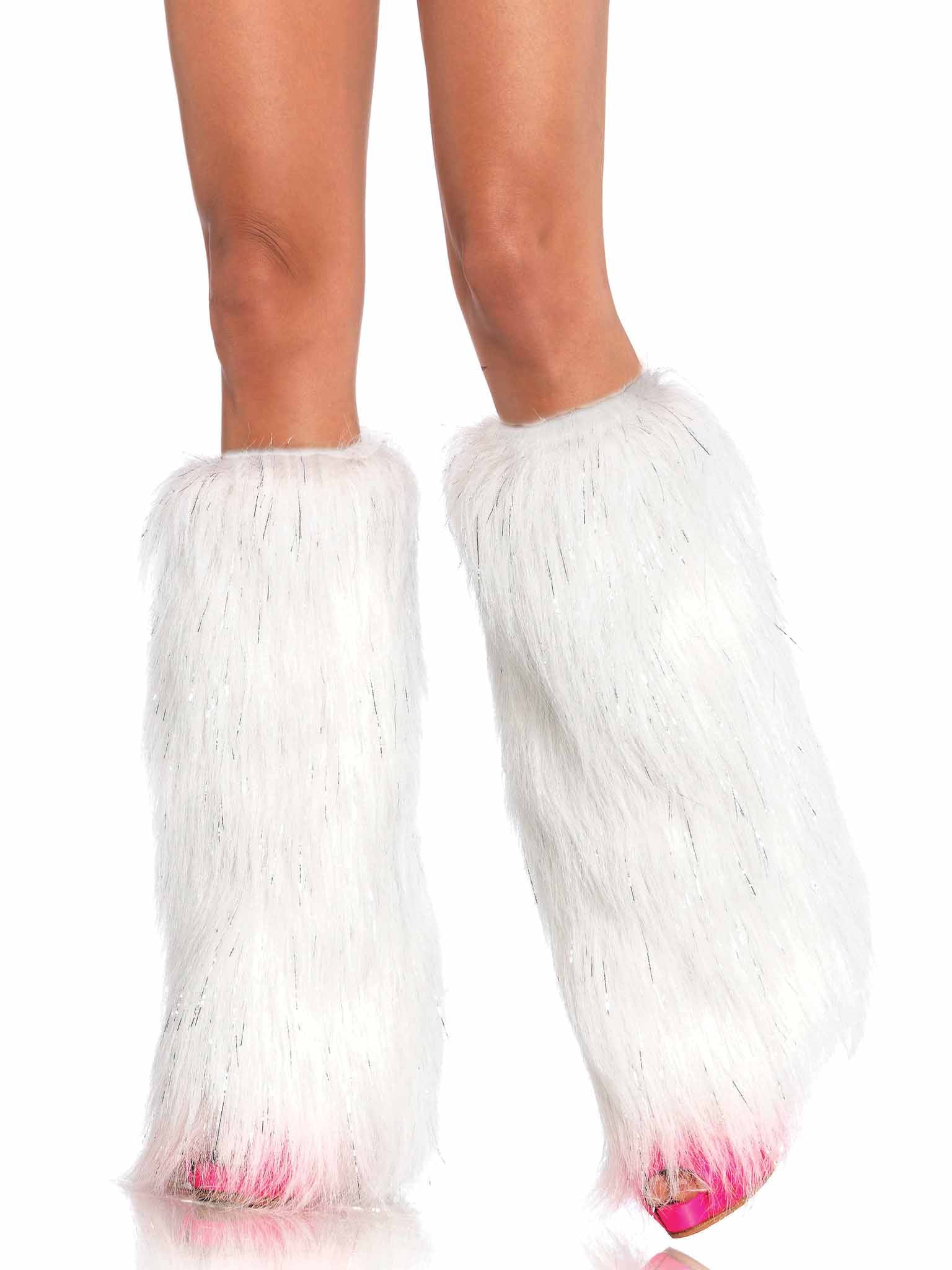 FURRY LUREX LEG WARMERS O/S WH