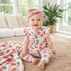 Cherry Picnic Baby Girl Romper – Soft Bamboo Zipper