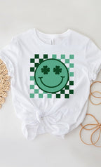 Checker Clover Smiley St Patrick PLUS Graphic Tee T-Shirt
