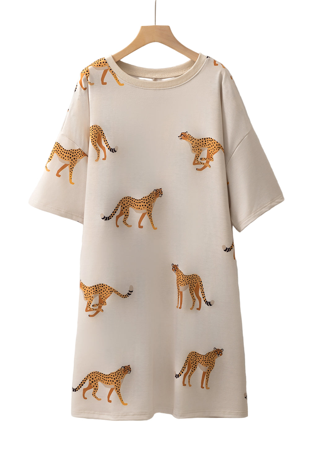 Apricot Plus Size Cheetah Print Side Pockets T Shirt Mini Dress