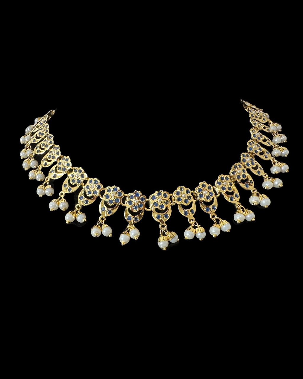 DNS202 sapphire pearl jadau necklace set with tika ( SHIPS IN 3 WEEKS )