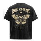 Vintage Moth Graphic Washed T-Shirt – Double-Sided Rock Music Inspired Cotton Tee