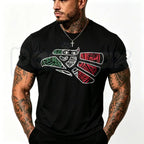 Latino Heritage Mexico Eagle Tribal Art T-Shirt – Bold Mexican Flag Tattoo Graphic Tee, Premium Men's Cultural Streetwear Shirt