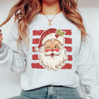 Red Stripe Santa Graphic Top | Vintage Festive Christmas Sweatshirt