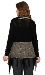 Women's Open Front Fringed Jacquard Weave Long Cardigan
