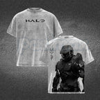 HALO Master Chief 117 T-Shirt – Retro Spartan Back Print Graphic Tee, Premium Acid Wash Oversized Lightweight Cotton Gaming Streetwear Top