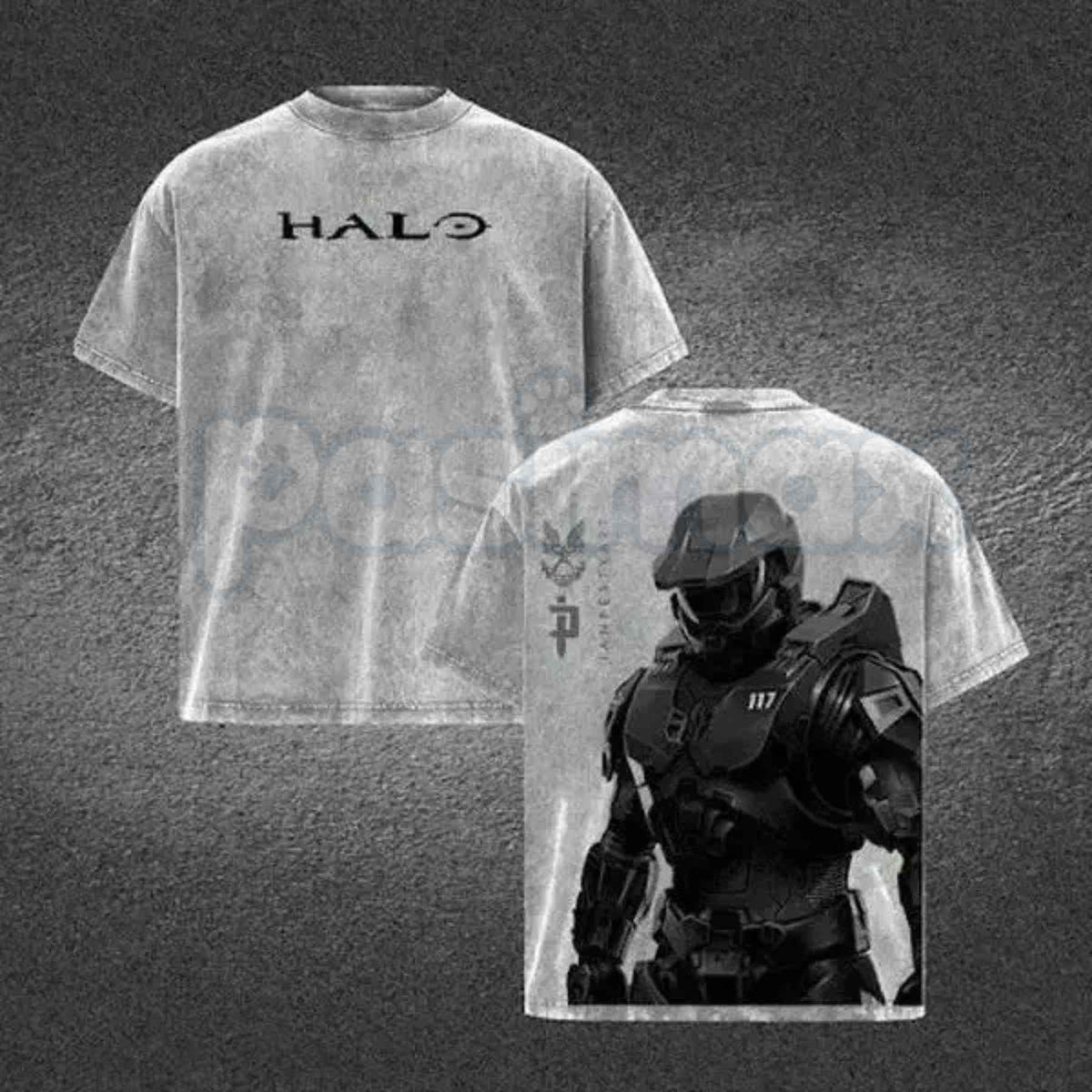 HALO Master Chief 117 T-Shirt – Retro Spartan Back Print Graphic Tee, Premium Acid Wash Oversized Lightweight Cotton Gaming Streetwear Top