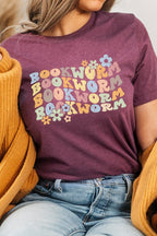 Book Worm Reading Floral School Fall Graphic Tee