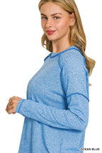 Zenana Full Size Melange Hacci Exposed Seam Hi-low Tee Plus Size