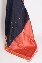 Kalyani: Midnight Blue and Peach Traditional Kanjivaram Silk Saree