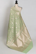 Mohini: Sea Green & Gold Jamdani Banarasi Saree | Cotton Silk Fusion