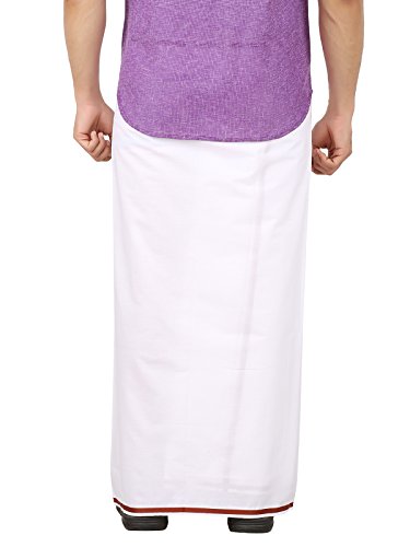Prakasam Cotton White With Maroon Border Single Dhoti For Men