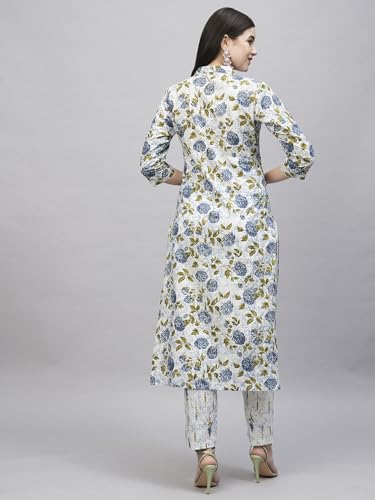 ANNI DESIGNER Womens Cotton Blend Straight Printed Kurta with Pant (Dafiya Green_M_Green_Medium)