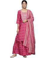 Libas Womens Yoke Design Silk Blend Straight Kurta With Skirt And Dupatta