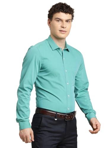 Turtle Men Pure Cotton Regular Fit Solid Full Sleeve Turquoise Blue Formal Shirt