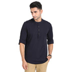 Turtle Men Cotton Knitted Solid Slim Fit Navy Casual Kurta