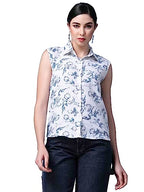 OOMPH! Summer Shirts for Women, Floral Printed, White, Blue
