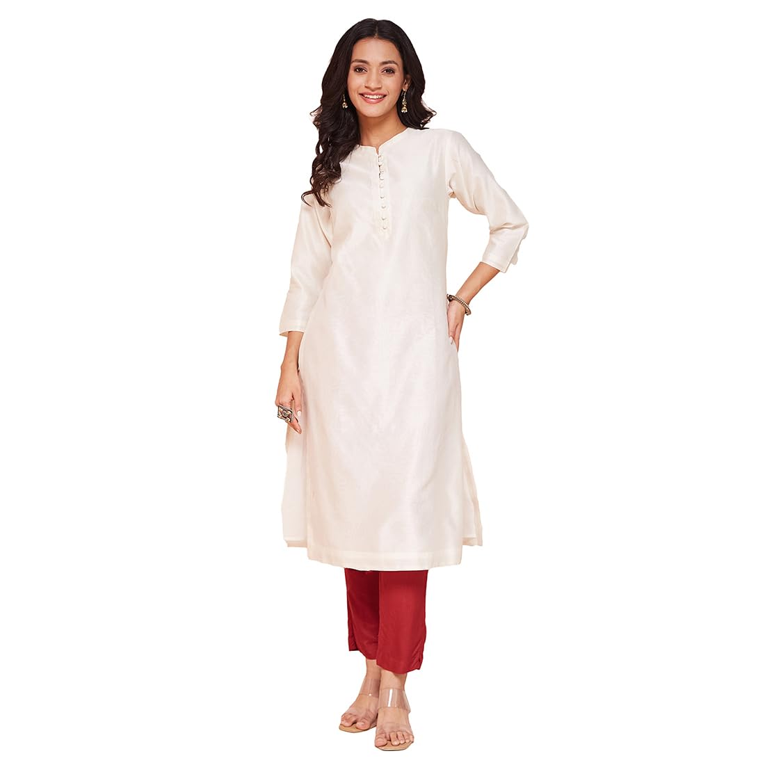 Fabindia WomenS Cotton Solid Slim Kurta (1037341White_Off White