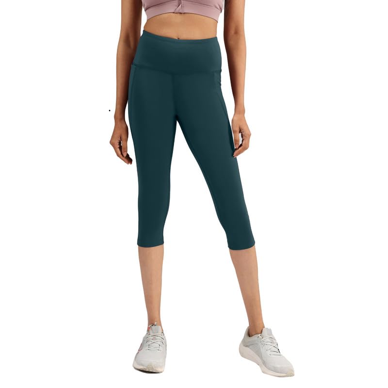 BlissClub Womens The Ultimate Capris, 3/4th Length Pants, Super- High Waist, 2 Pockets, Wide Waistband, Activewear for Women