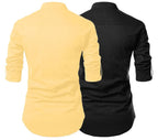 Finivo Fashion Combo Of MenS Regular Fit Cotton Blend Solid Full Sleeves Kurta | Short Kurta For Men (Pack Of 2)