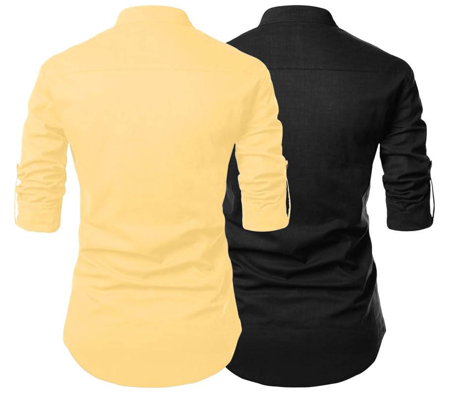 Finivo Fashion Combo Of MenS Regular Fit Cotton Blend Solid Full Sleeves Kurta | Short Kurta For Men (Pack Of 2)