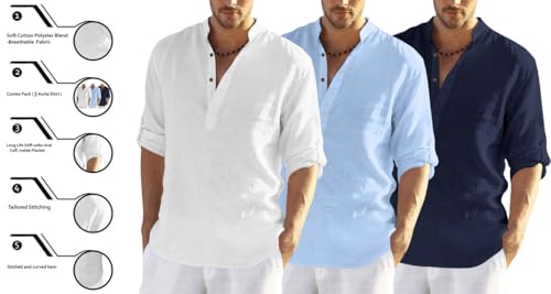Finivo Fashion MenS Cotton Blend Regular Fit Solid Combo Kurta Shirt