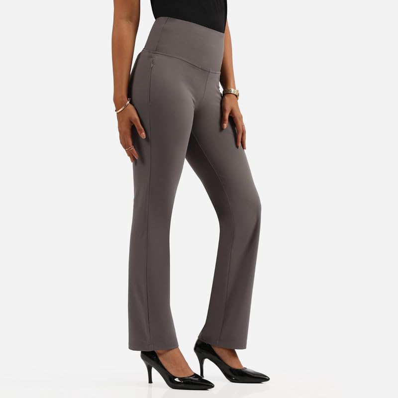 BlissClub Ultimate Sculpt Straight Pants -Regular Below 54, Ribbed Waistband, 2 Zippered Pockets, Feels Like Second Skin, Strai