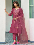 Sanisa WomenS Chinnon Sequence Embroidery Work Straight Kurta With Pant And Dupatta Set| Ethnic Set | Suit Set | Kurta Set(168K