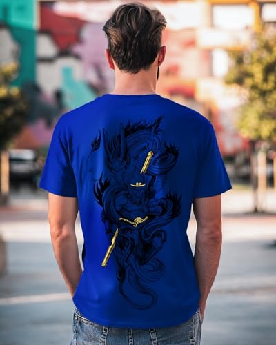 Bewakoof MenS Monkey King Graphic Printed Cotton T-Shirt Regular Fit, Round Neck, Half Sleeves_589865_Blue_M