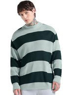 Bewakoof MenS Striped Oversized Fit Full Sleeve Round Neck Acrylic Sweater_680220_Green_M